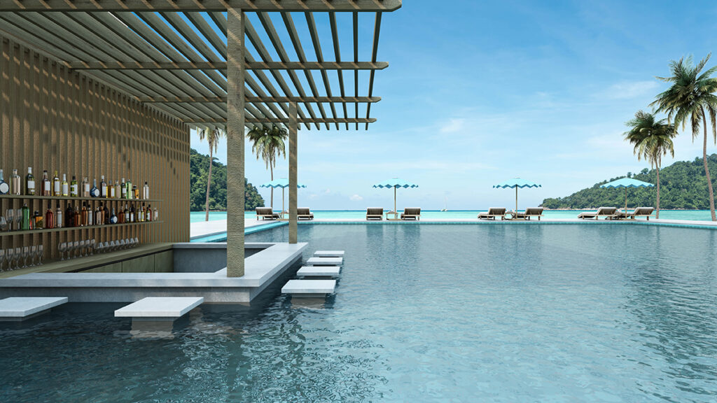 Infinity pool overlooking Phuket ocean with sunset view