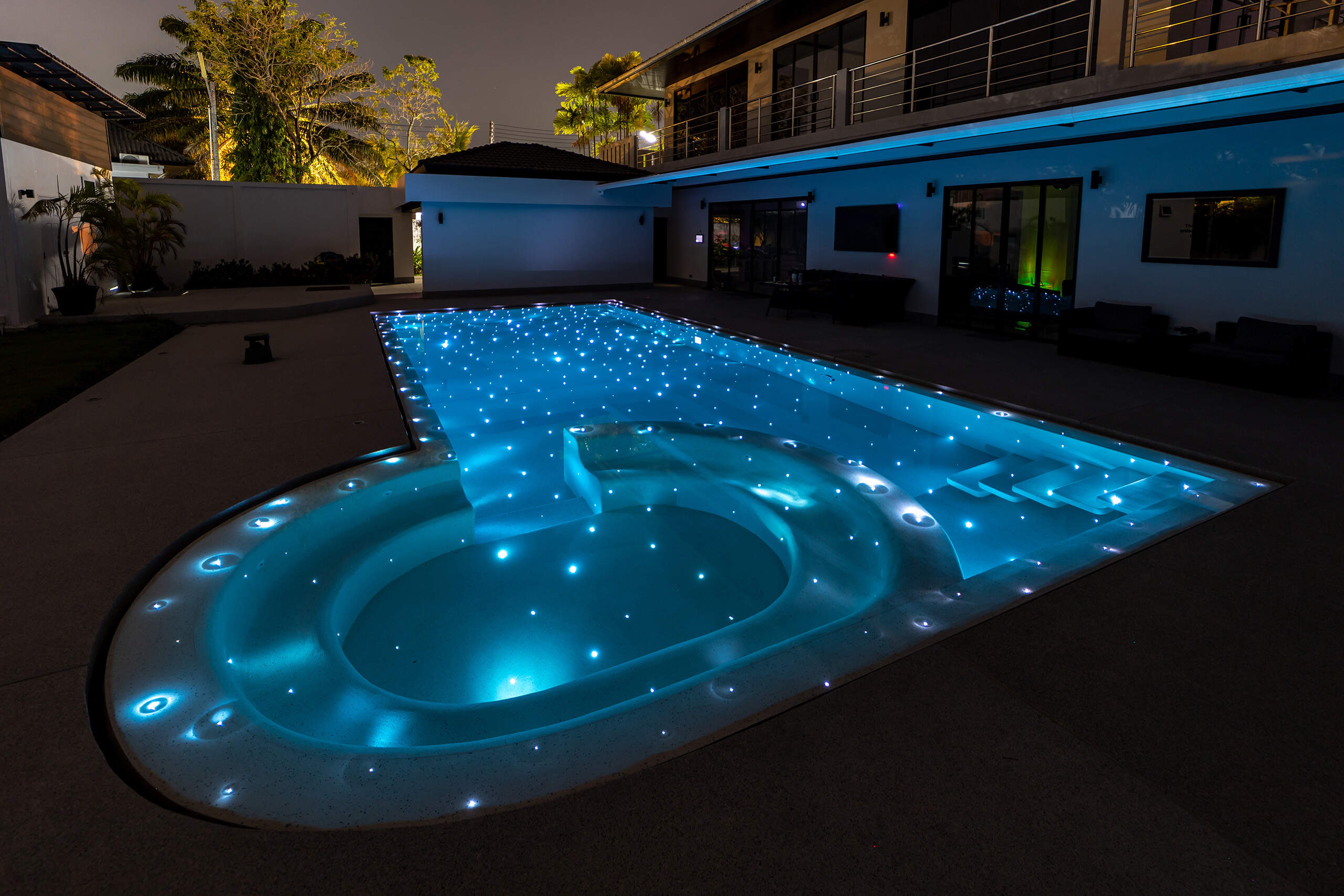 Luxury swimming pool with fiber optic lighting at Phuket resort